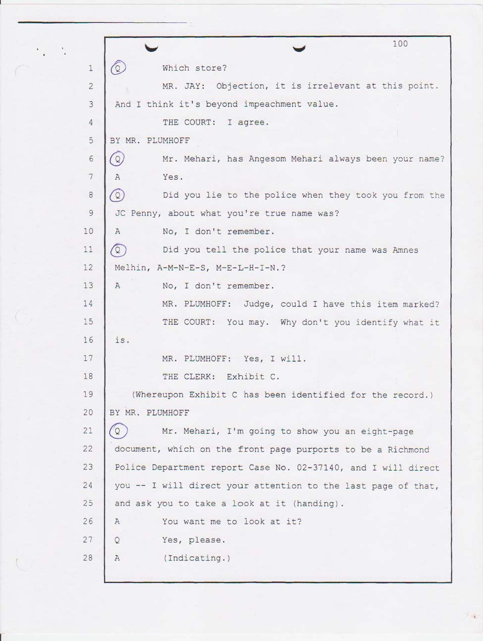 Angesom's court testimony Jan. 23, 2008