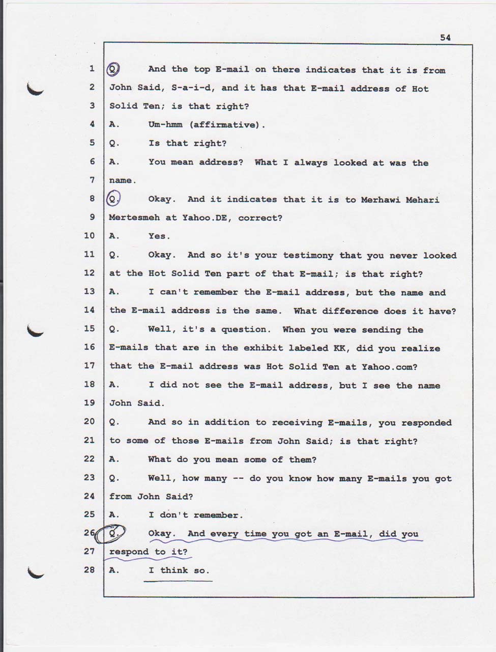 Merhawi Mehari's court testimony February 01, 2008, page 54