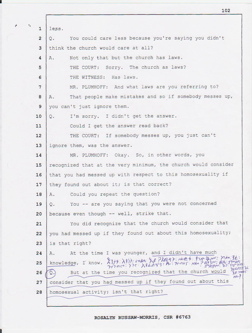 Merhawi Mehari's court testimony February 27, 2008, page 102