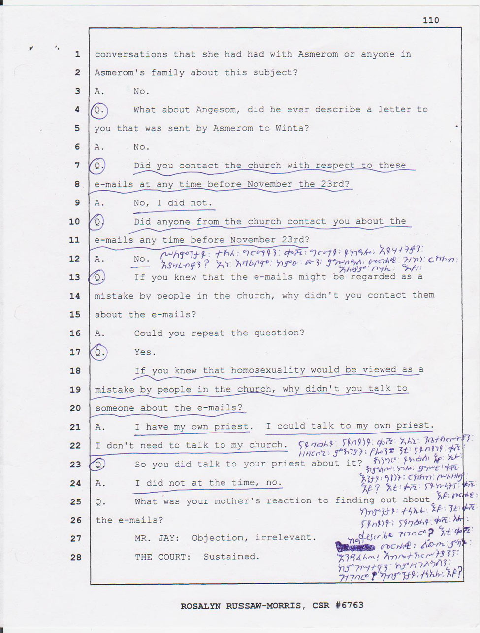 Merhawi Mehari's court testimony February 27, 2008, page 110